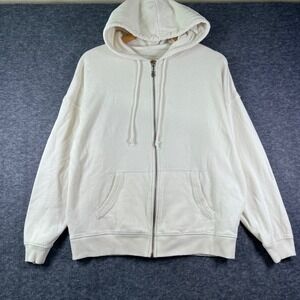 Aeropostale Off White Cream Full Zip Hoodie Drop Shoulder Sweatshirt Mens Large